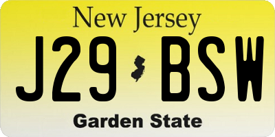 NJ license plate J29BSW