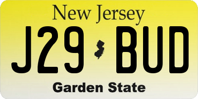 NJ license plate J29BUD