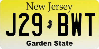 NJ license plate J29BWT