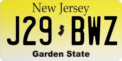 NJ license plate J29BWZ