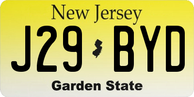 NJ license plate J29BYD