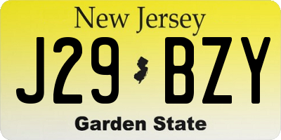 NJ license plate J29BZY