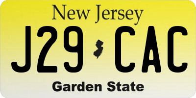 NJ license plate J29CAC