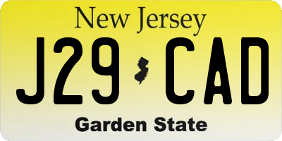 NJ license plate J29CAD