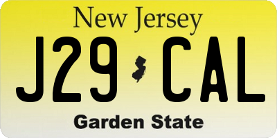 NJ license plate J29CAL