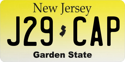 NJ license plate J29CAP