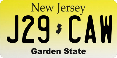 NJ license plate J29CAW