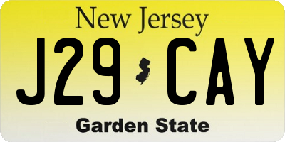 NJ license plate J29CAY