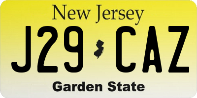 NJ license plate J29CAZ