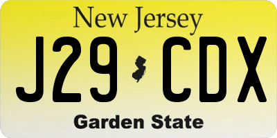 NJ license plate J29CDX