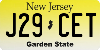 NJ license plate J29CET