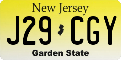 NJ license plate J29CGY