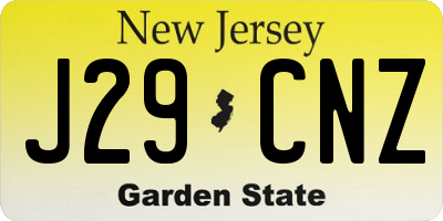 NJ license plate J29CNZ