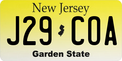 NJ license plate J29COA