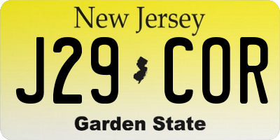 NJ license plate J29COR
