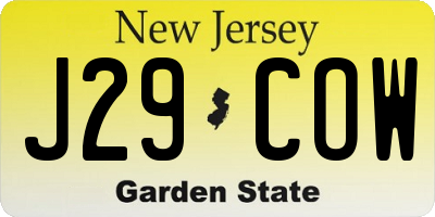 NJ license plate J29COW