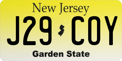NJ license plate J29COY