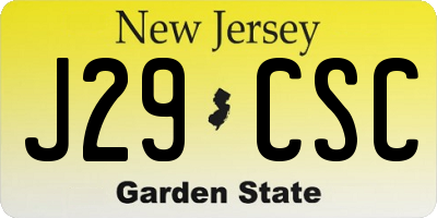 NJ license plate J29CSC