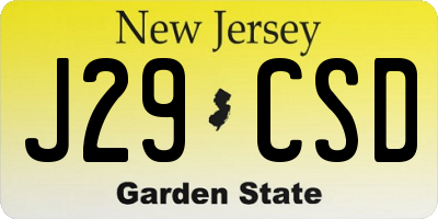 NJ license plate J29CSD
