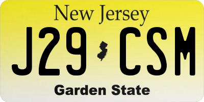 NJ license plate J29CSM