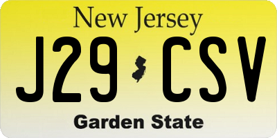 NJ license plate J29CSV