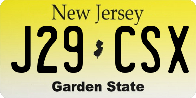 NJ license plate J29CSX