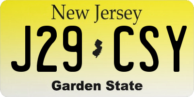NJ license plate J29CSY