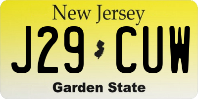 NJ license plate J29CUW
