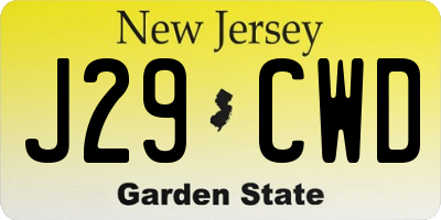 NJ license plate J29CWD