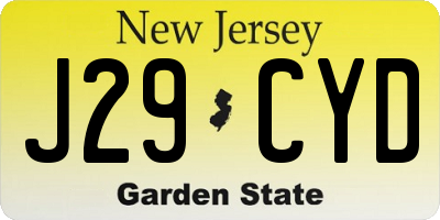 NJ license plate J29CYD