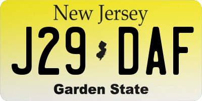 NJ license plate J29DAF