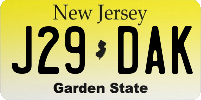 NJ license plate J29DAK
