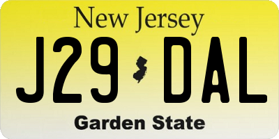 NJ license plate J29DAL