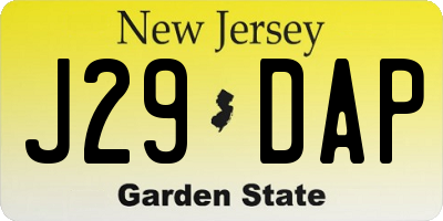 NJ license plate J29DAP