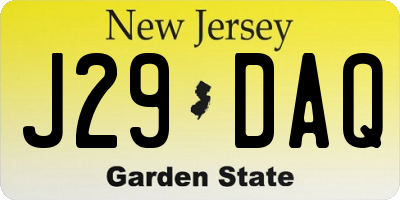 NJ license plate J29DAQ