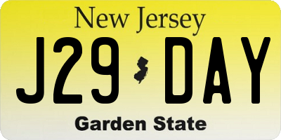 NJ license plate J29DAY