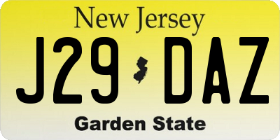 NJ license plate J29DAZ