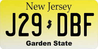 NJ license plate J29DBF