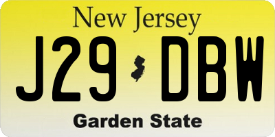 NJ license plate J29DBW