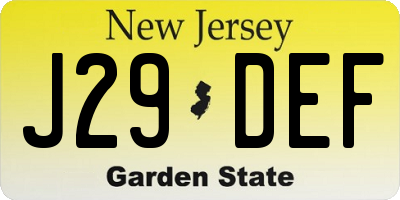 NJ license plate J29DEF