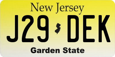 NJ license plate J29DEK