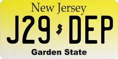 NJ license plate J29DEP