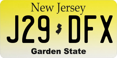 NJ license plate J29DFX
