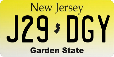 NJ license plate J29DGY