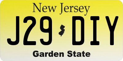 NJ license plate J29DIY