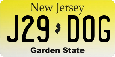 NJ license plate J29DOG