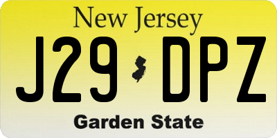 NJ license plate J29DPZ
