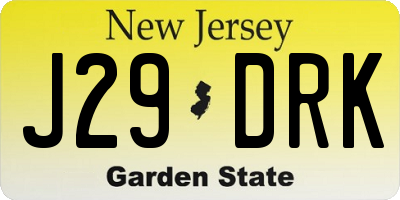 NJ license plate J29DRK