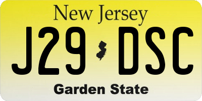NJ license plate J29DSC