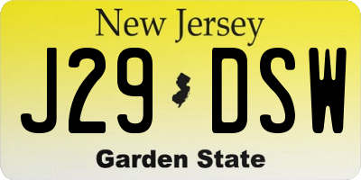 NJ license plate J29DSW